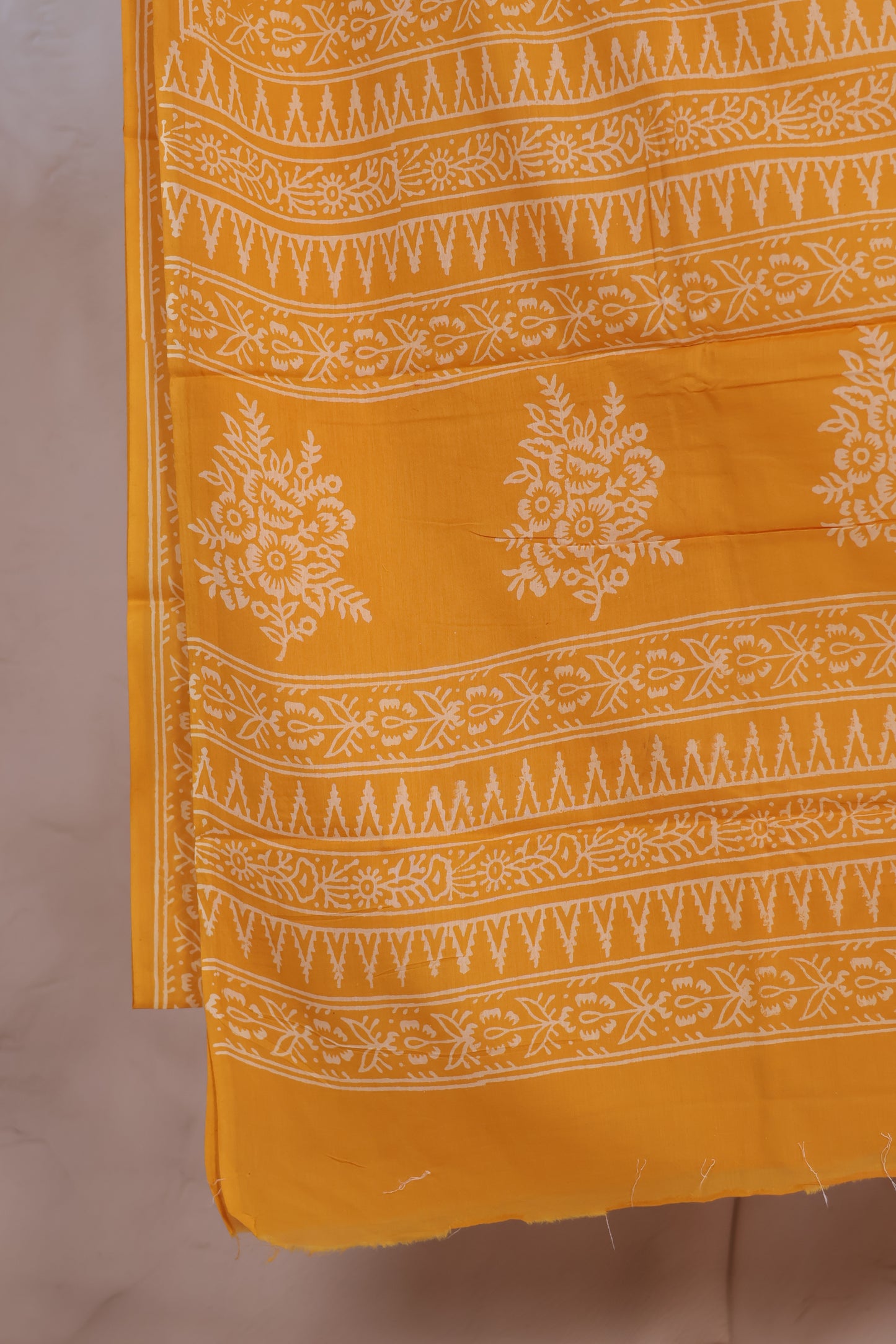 Yellow Bagru Handblock printed MulMul cotton saree