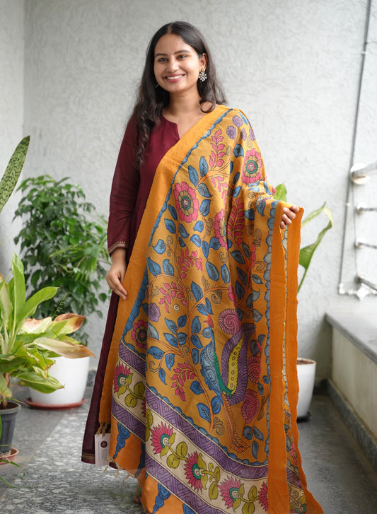 Pen Kalamkari chennur silk duppata