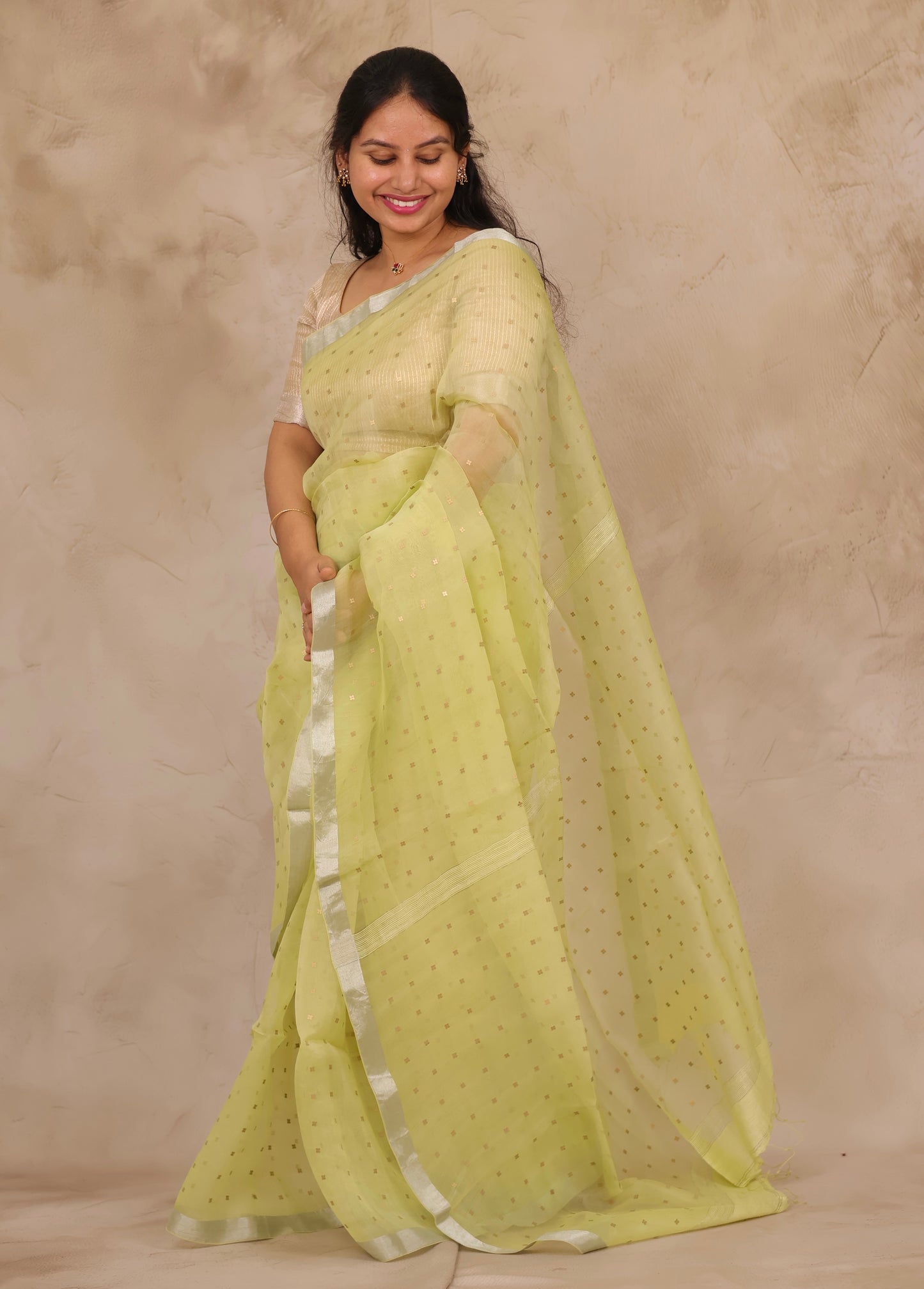 Pastel Yellow Handwoven Muslin Silk Saree With Sequence Work | Looms & Tassels