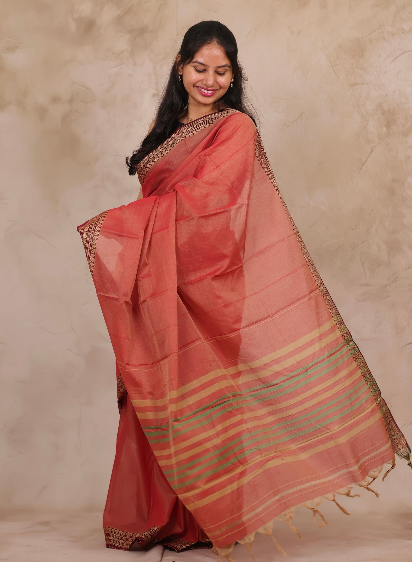 Onion Pink Narayanpet Cotton Saree | Looms & Tassels
