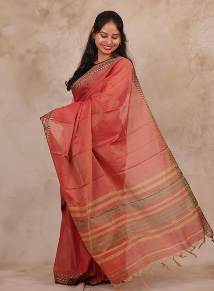 Onion Pink Narayanpet Cotton Saree | Looms & Tassels
