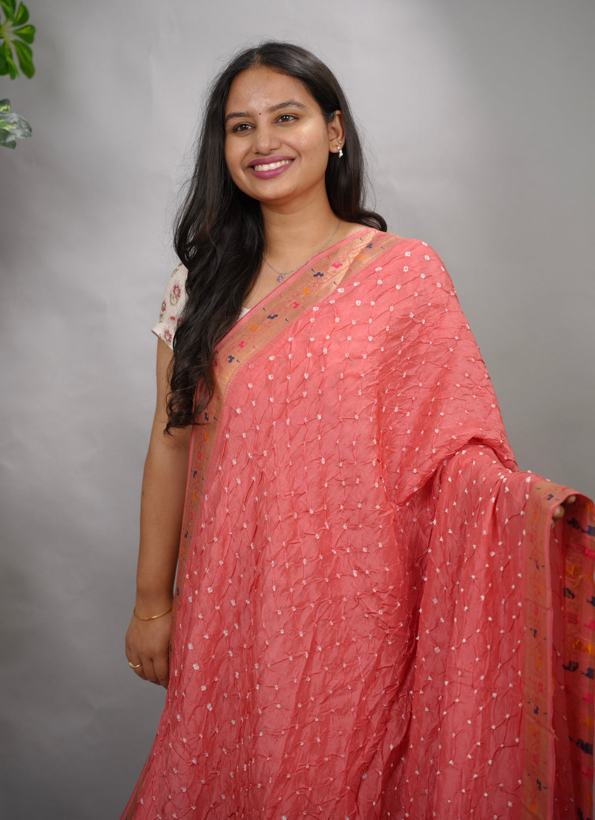 Handcrafted Bandhani Paithani Dola Silk Saree | Looms & Tassels