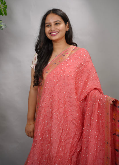 Handcrafted Bandhani Paithani Dola Silk Saree | Looms & Tassels