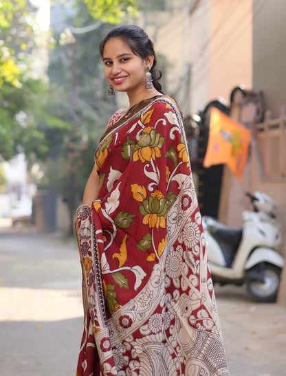 Nizam Border Kalamkari Silk Saree