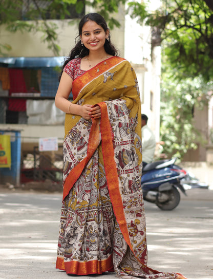 Kanchi Border Kalamkari Chennur Silk Saree