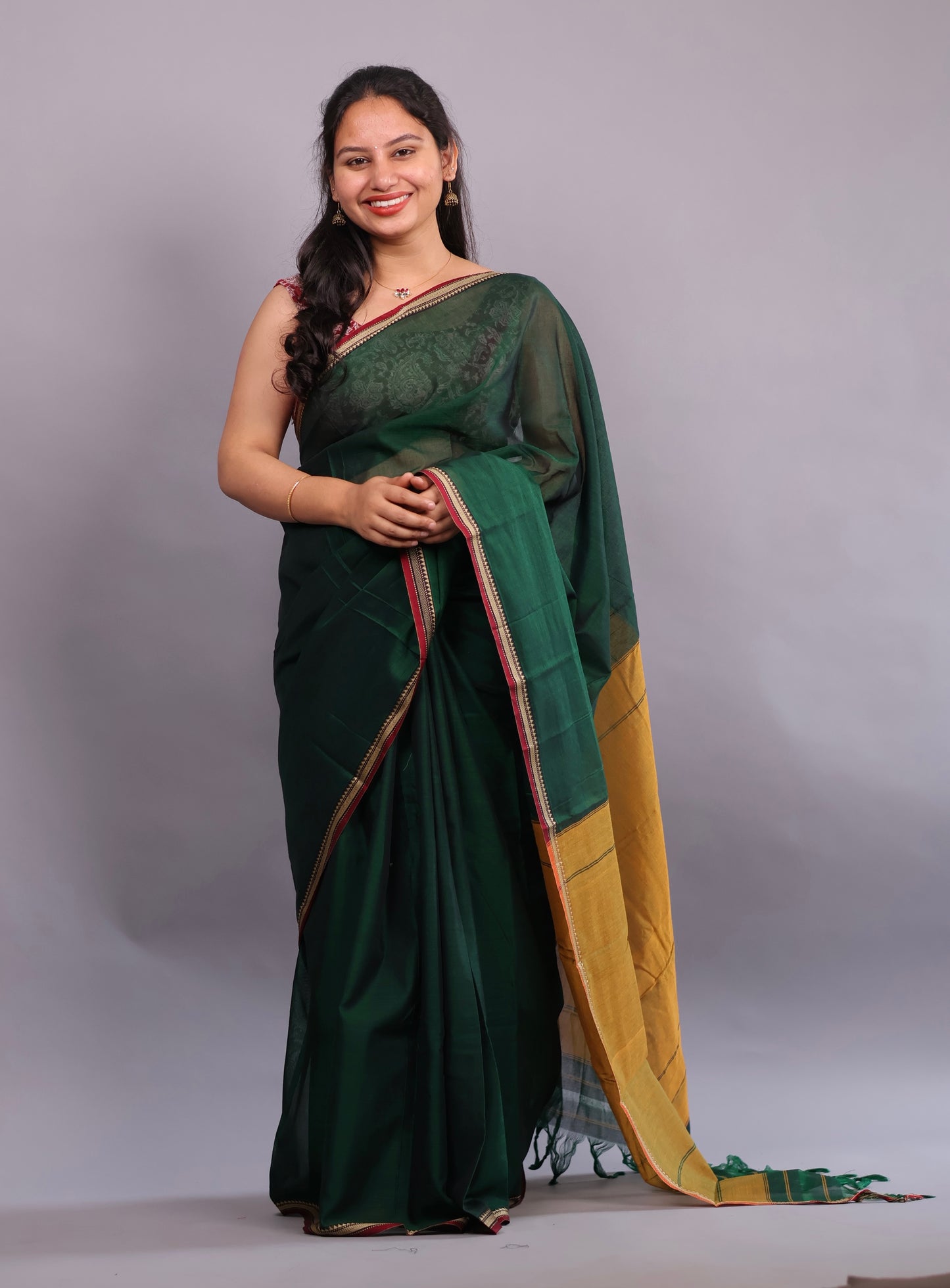 Green Narayanpet Cotton Saree | Looms & Tassels