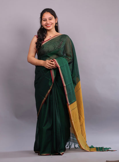 Green Narayanpet Cotton Saree | Looms & Tassels