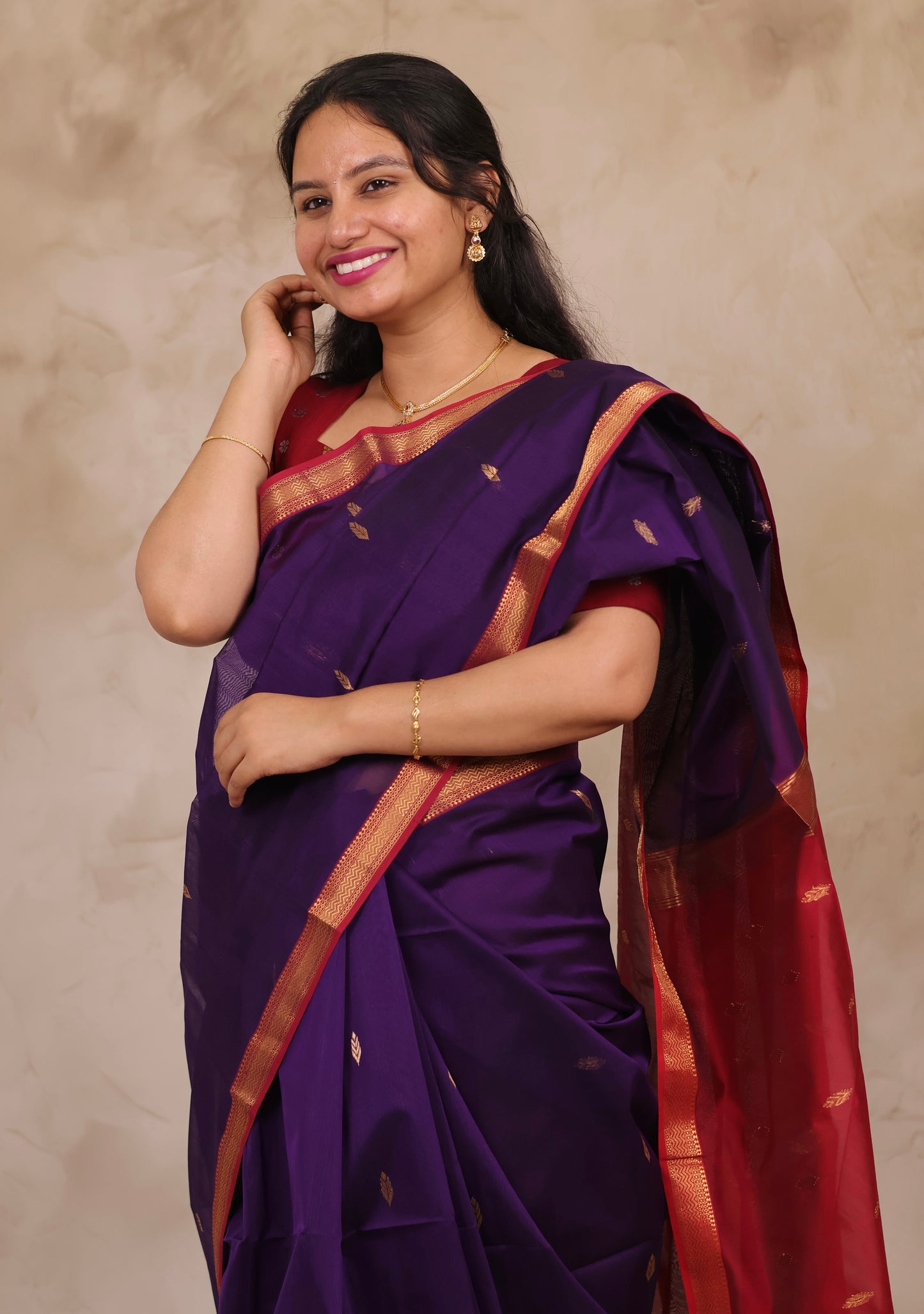 Purple Handloom Maheswari Silk Cotton Sarees | Looms & Tassels