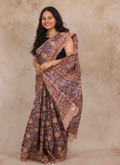 Hand Block Printed Kalamkari Chennur Silk Saree