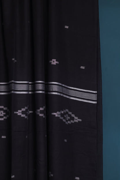 Black Pure Handwoven Malai Cotton Saree with Butta Weaving