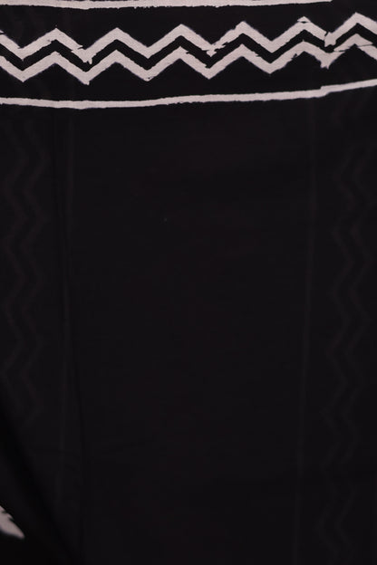 Black Bagru Handblock printed MulMul cotton saree | Looms & Tassels