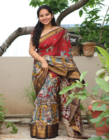 Kanchi border Kalamkari chennur silk saree