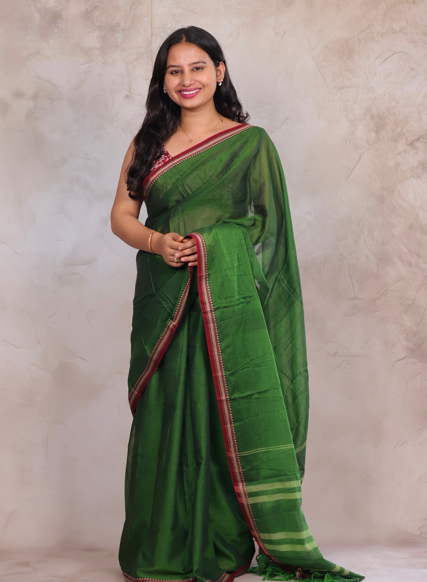 Parrot Green Narayanpet Cotton Saree | Looms & Tassels