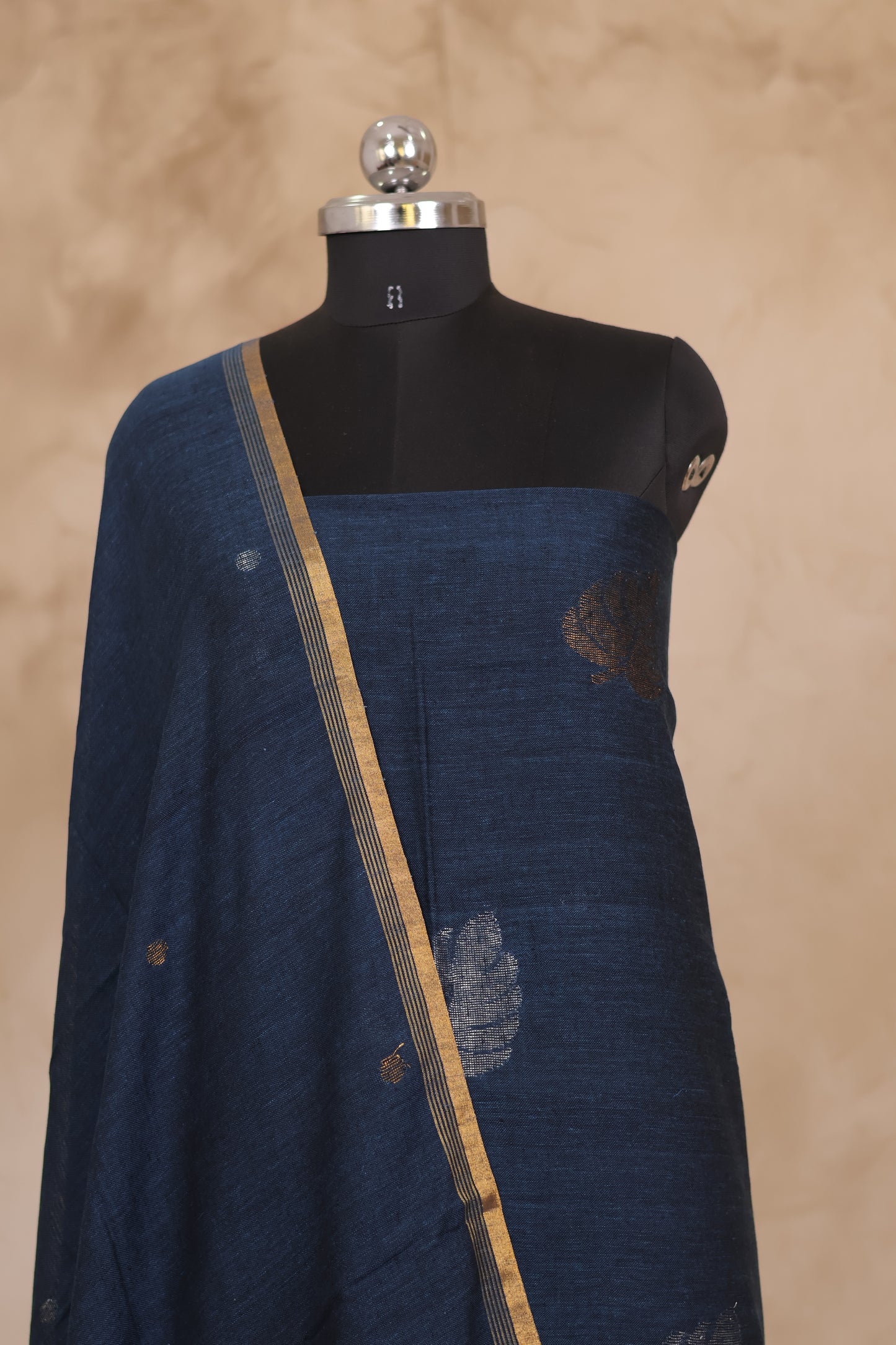 Blue Handwoven Jamdhani weaving pure Linen 2 piece suit sets | Looms & Tassels