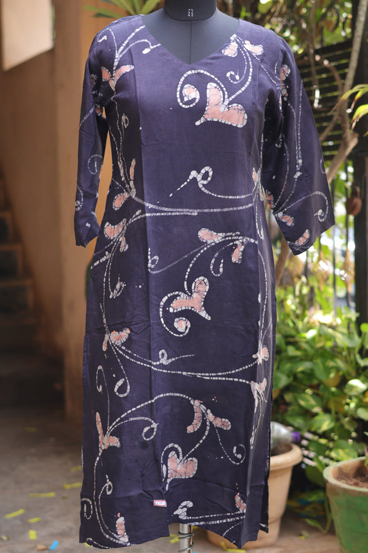Grey Hand drawn Batik silk Kurti