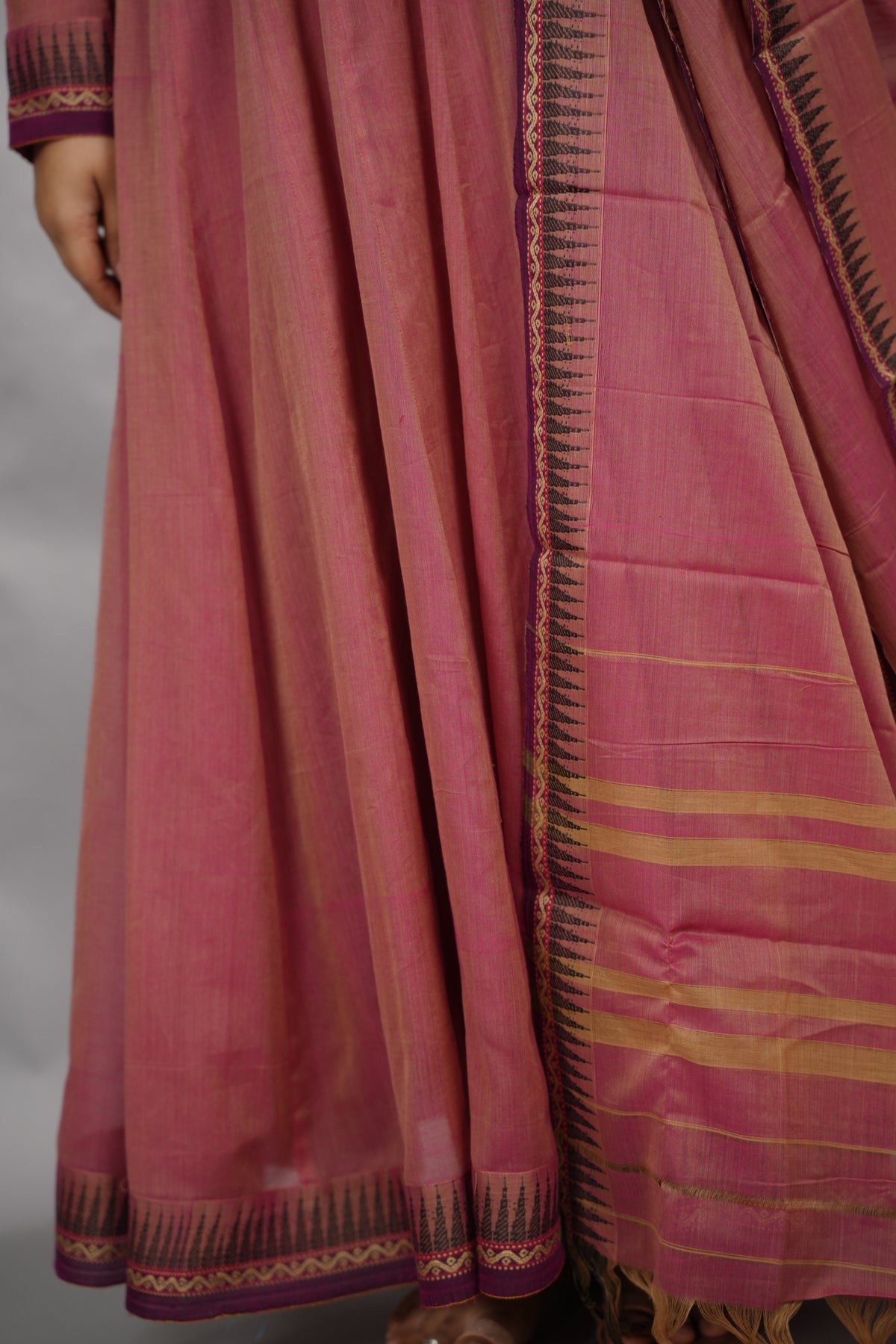 Duel shade Narayanpet Cotton Anarkali Dress with Narayanpet Dupatta | Looms & Tassels