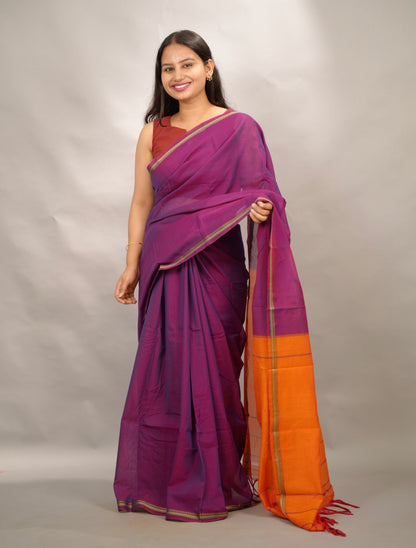 Magenta Narayanpet Cotton Saree | Looms & Tassels