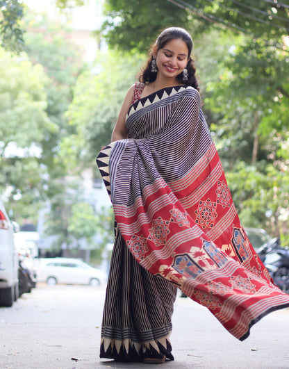 Ajrakh Modal Silk Saree