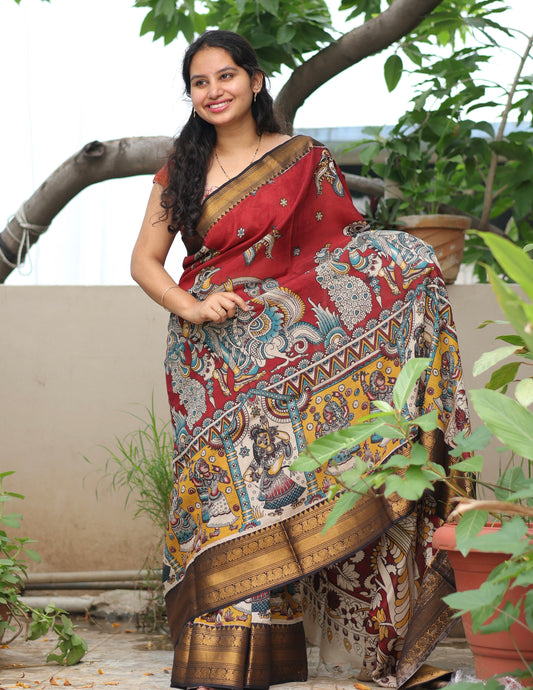 Kanchi border Kalamkari chennur silk saree