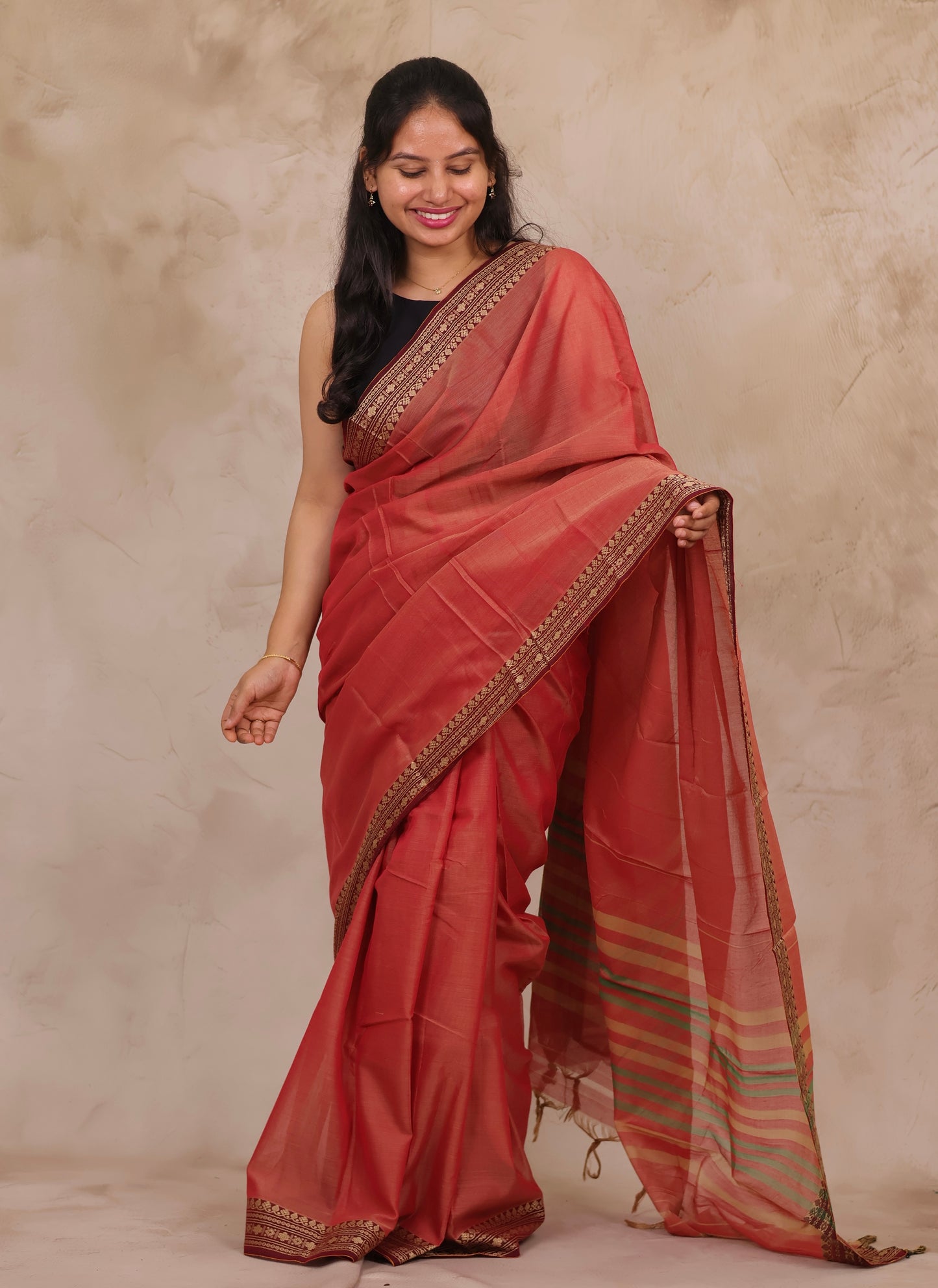 Onion Pink Narayanpet Cotton Saree | Looms & Tassels