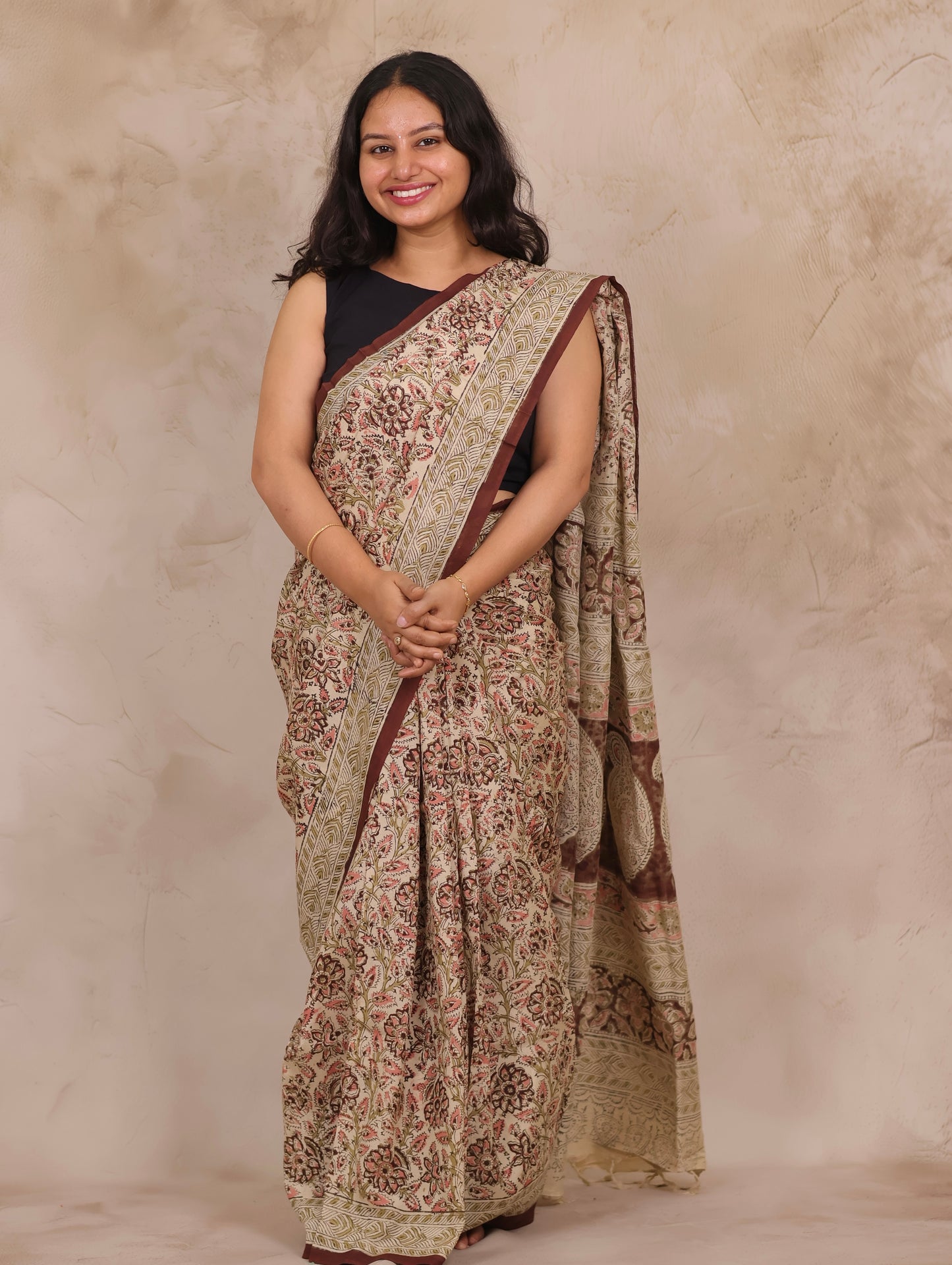 Hand Block Printed Kalamkari Chennur Silk Saree