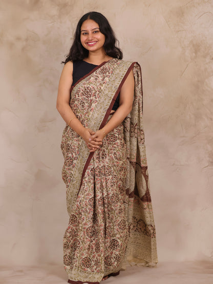 Hand Block Printed Kalamkari Chennur Silk Saree