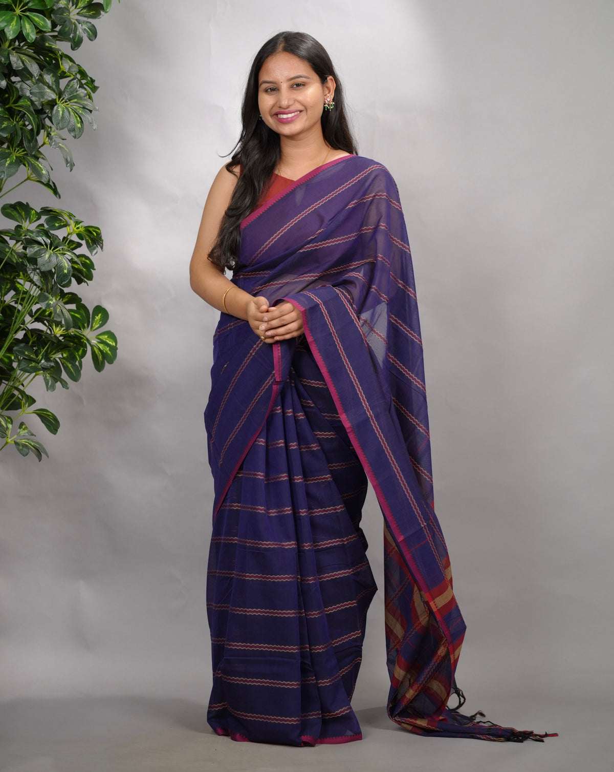 Blue Narayanpet Cotton Saree | Looms & Tassels