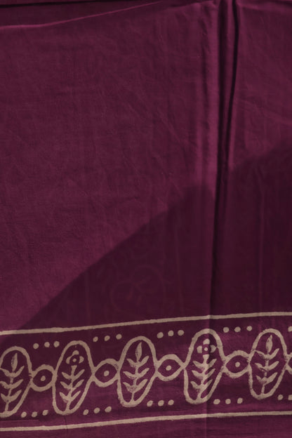 Purple Bagru Handblock printed MulMul cotton saree