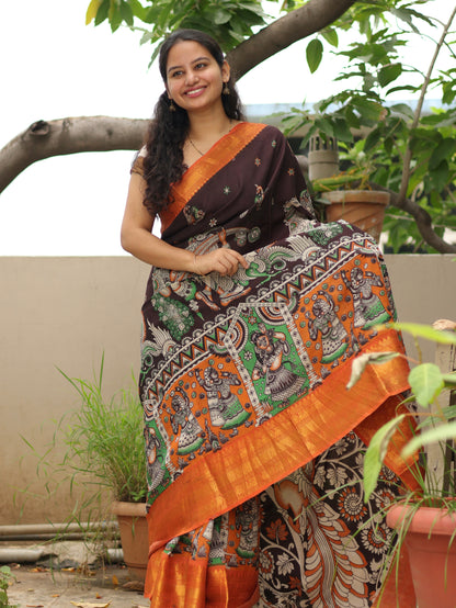 Kanchi border Kalamkari chennur silk saree