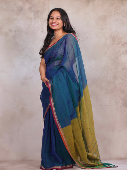 Rama Blue Narayanpet Cotton Saree | Looms & Tassels