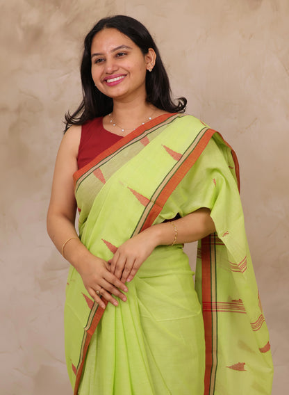 Pastel Handwoven Malai Cotton Saree| Looms & Tassels
