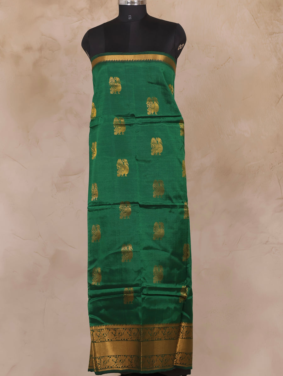 Green Mangalagiri Silk  Handloom Top Material | Looms & Tassels