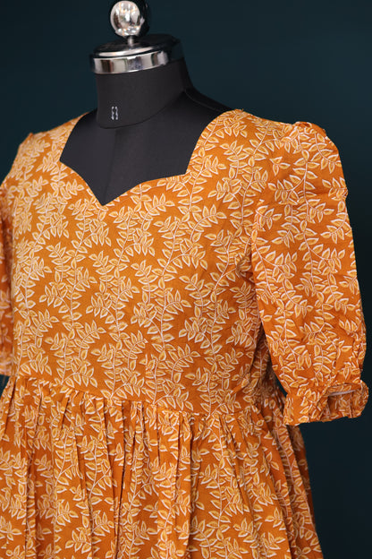 Mustard Yellow Bagru pure cotton frock