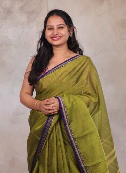 Parrot Green Narayanpet Cotton Saree | Looms & Tassels