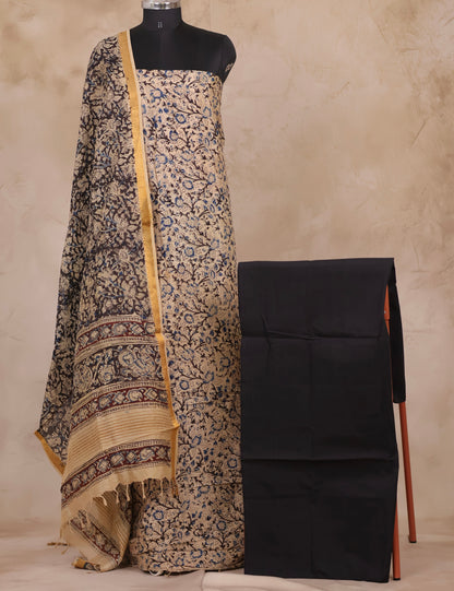 Hand Block Printed Kalamkari Unstitched 3pc Suit Set