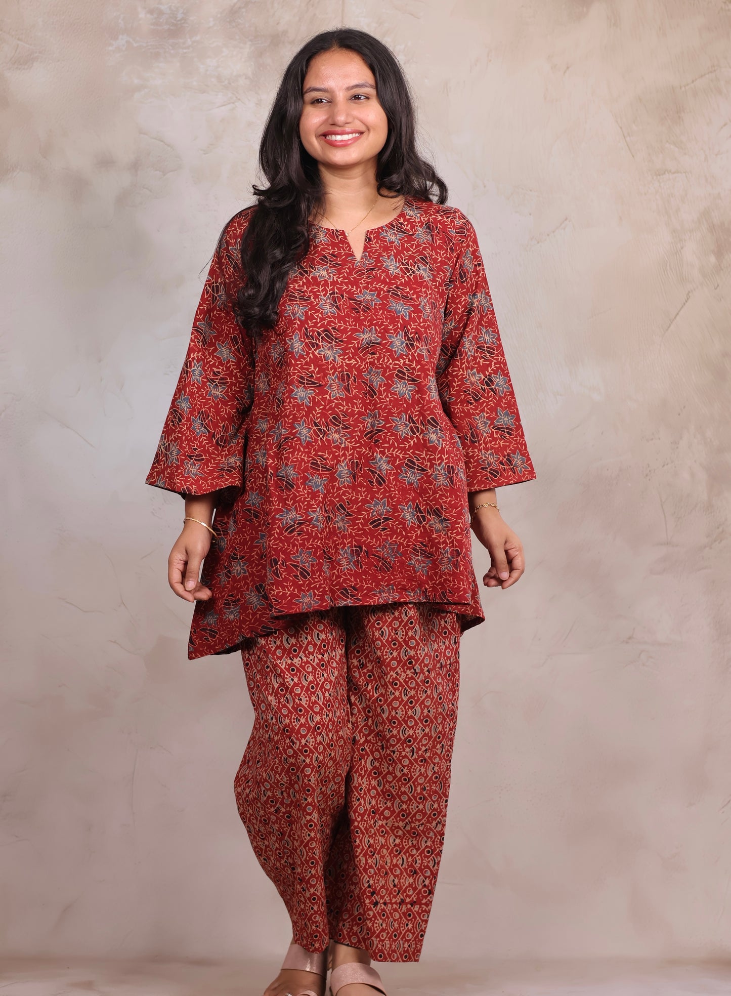Red Ajrakh Handblock Printed Co-ord Set (Pure Cotton ) | Looms & Tassels