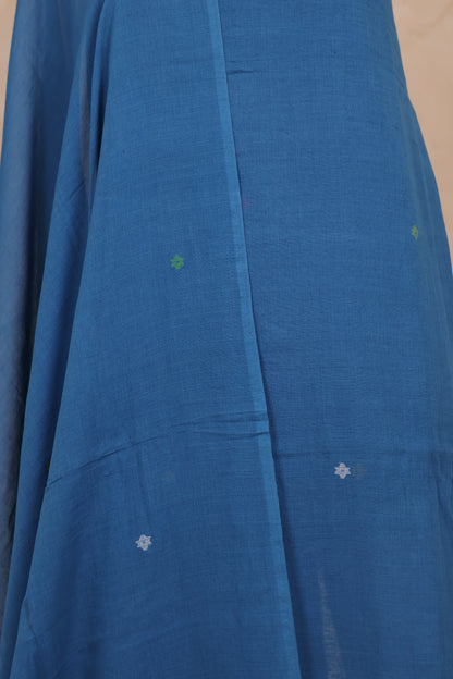 Blue Handwoven Jamdhani weaving pure Malai cotton 2 piece suit sets | Looms & Tassels