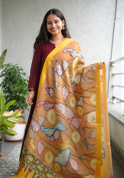 Pen Kalamkari chennur silk duppata