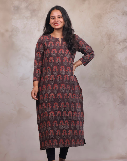 Ajrakh Hand Block Printed Kurti | Looms & Tassels
