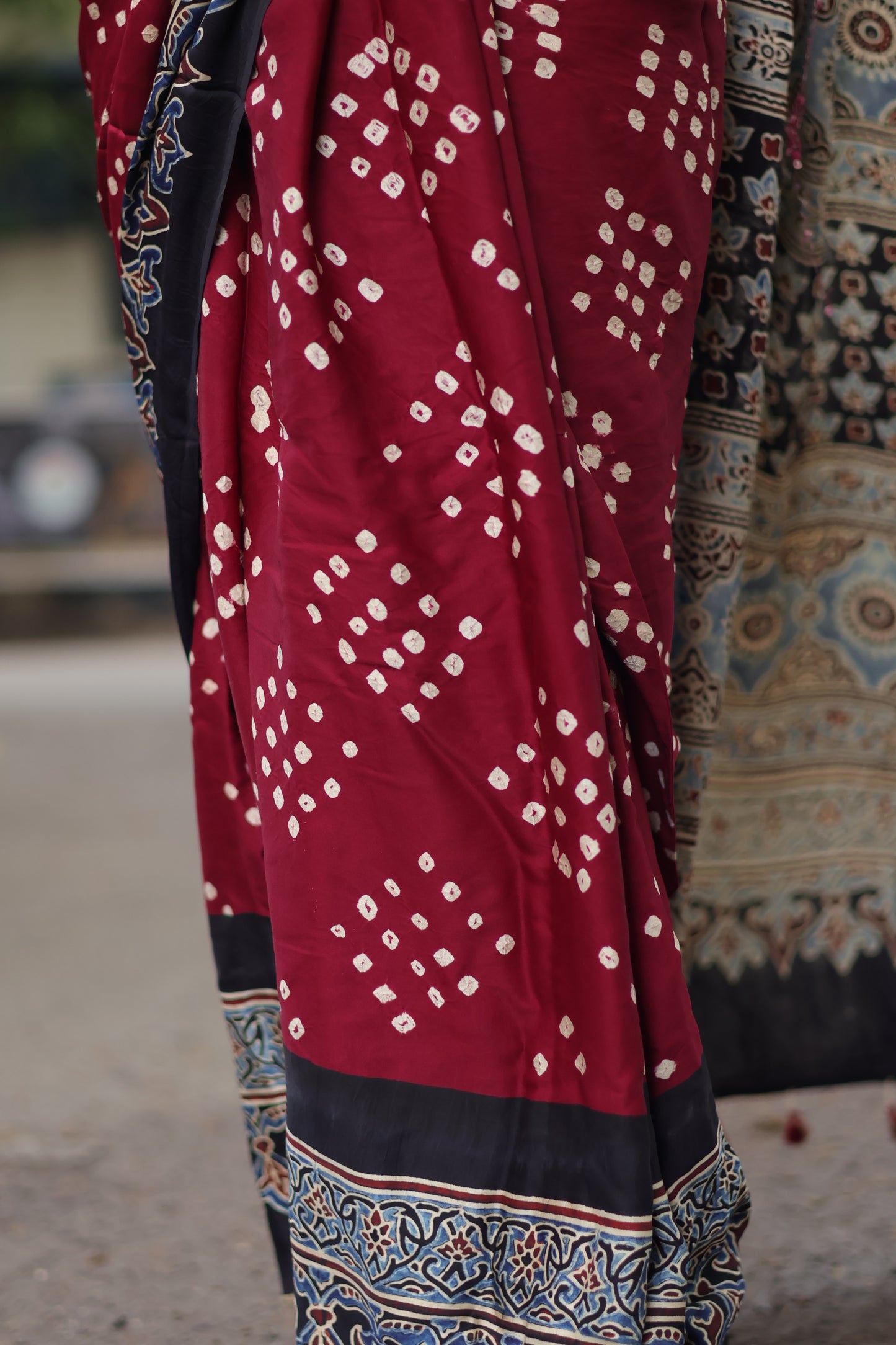 Ajrakh Bandhej Modal Silk Saree
