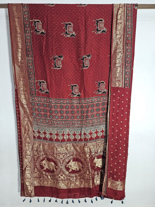 Pichwai Ajrakh Dola Silk Saree