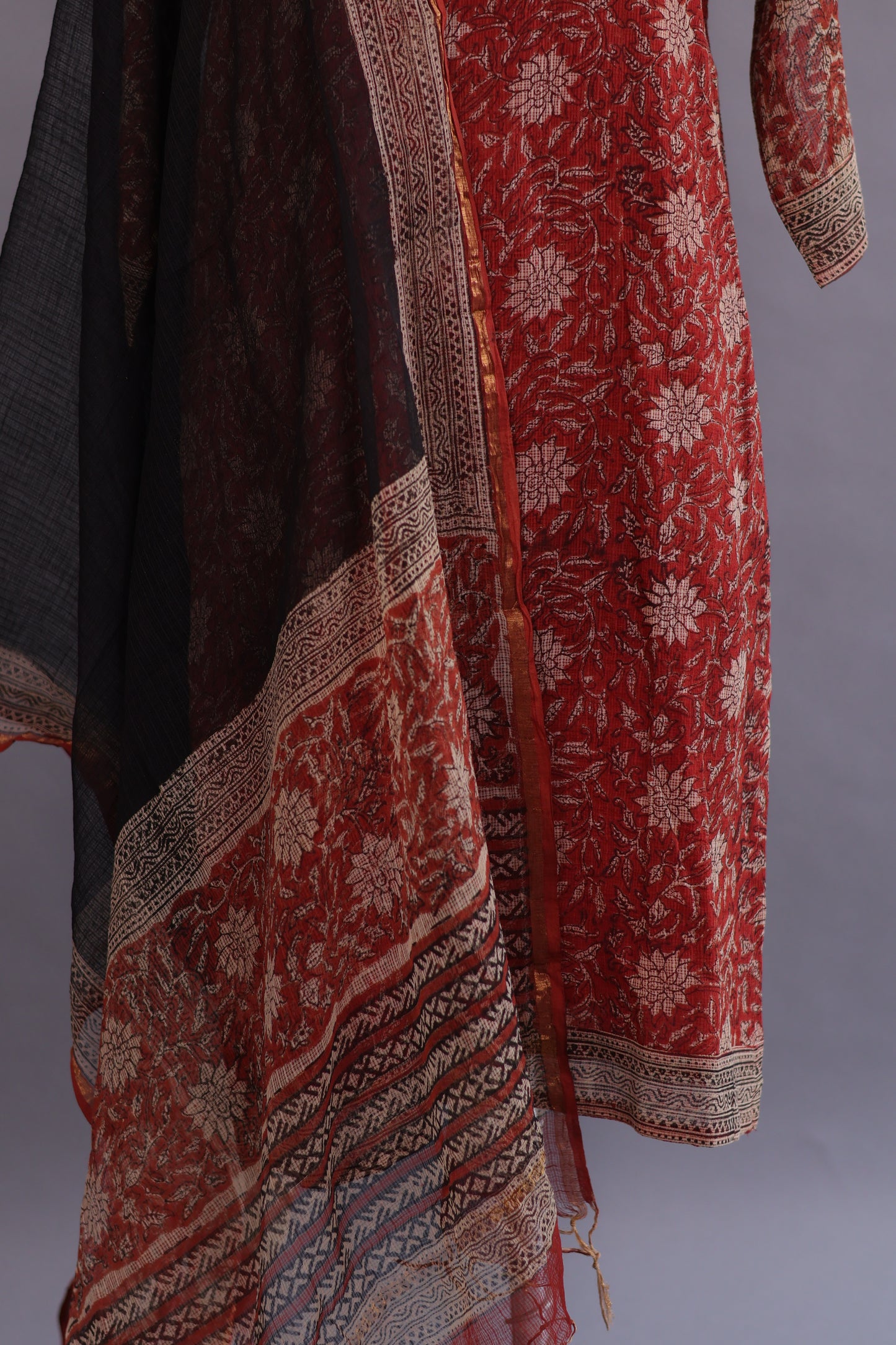 Handblock printed kota 3 piece suit (stitched)