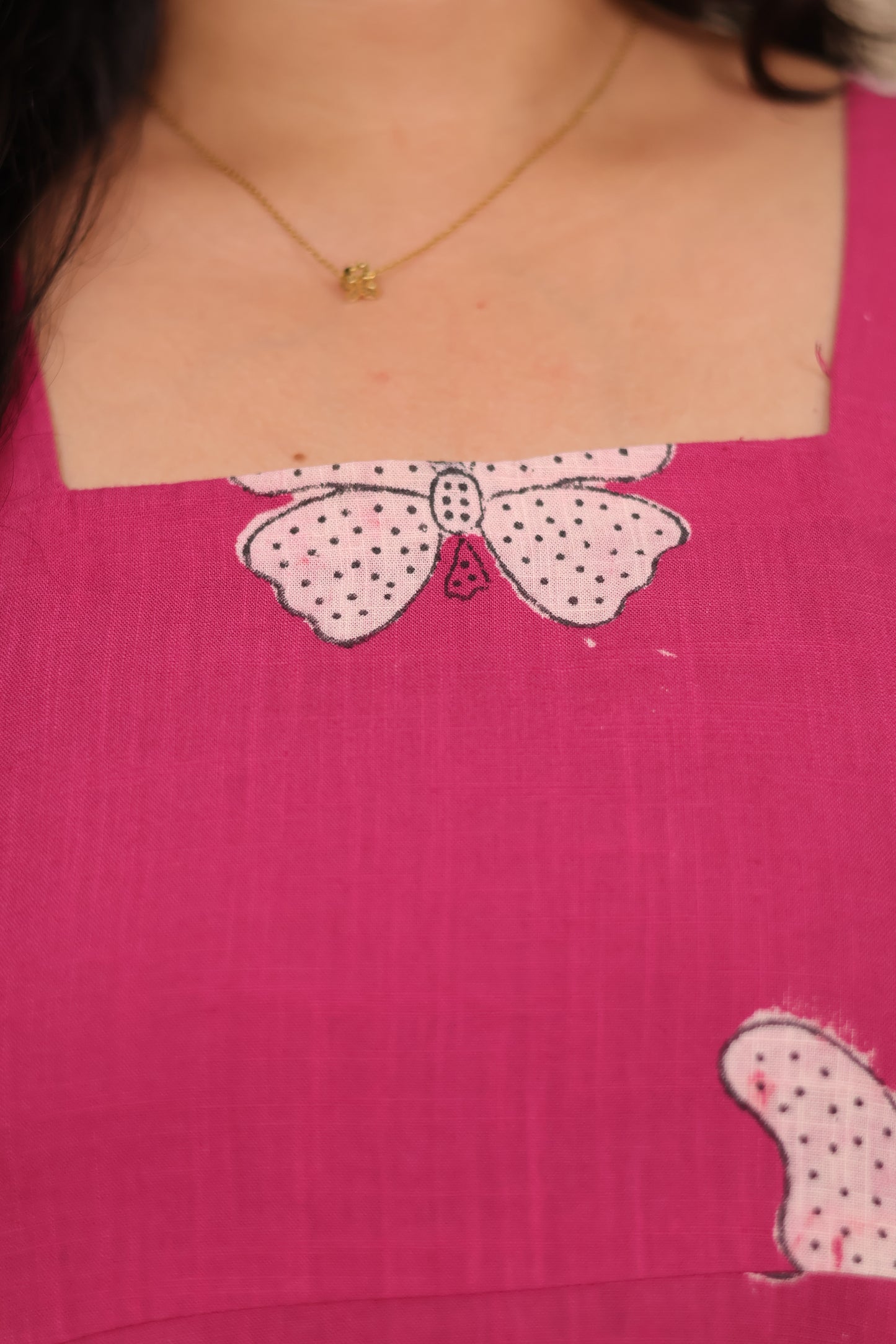 Pink Butterfly Print Pure Mul Cotton Maxi Dress | Looms & Tassels