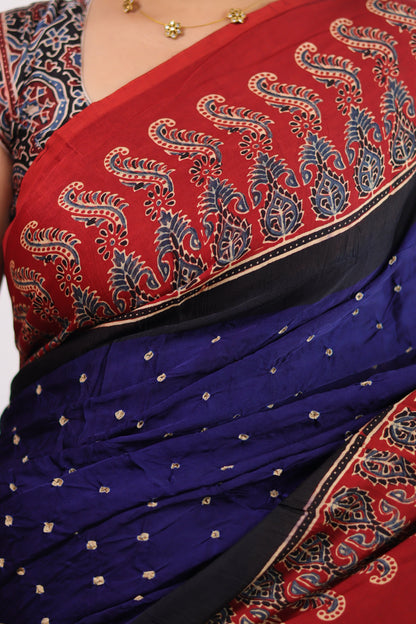 Ajrakh Bandhej Modal Silk Saree