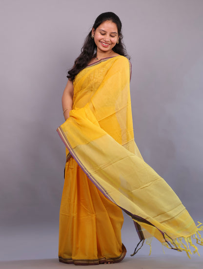Yellow Narayanpet Cotton Saree | Looms & Tassels