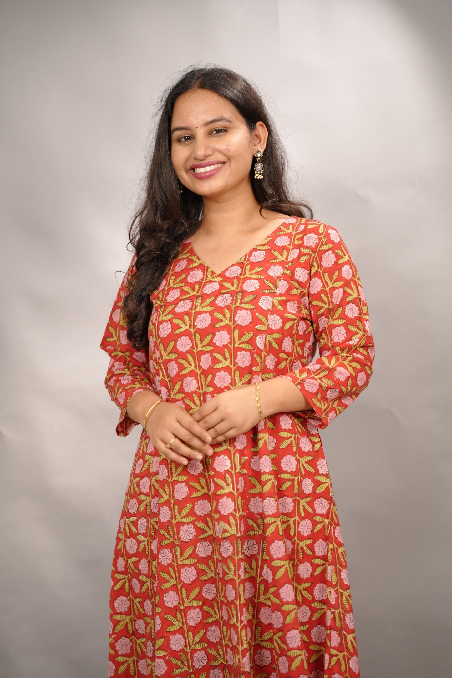 Red Pure Mul Cotton Kali Kurta  | Looms & Tassels
