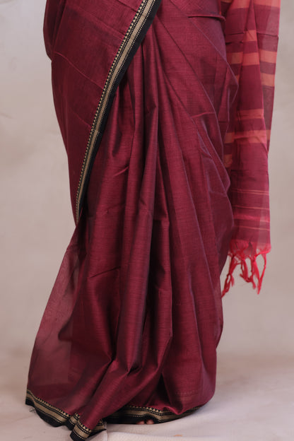 Dual shade Narayanpet Cotton Saree with Ikkat Blouse Piece | Looms & Tassels