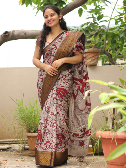Kanchi border Kalamkari chennur silk saree