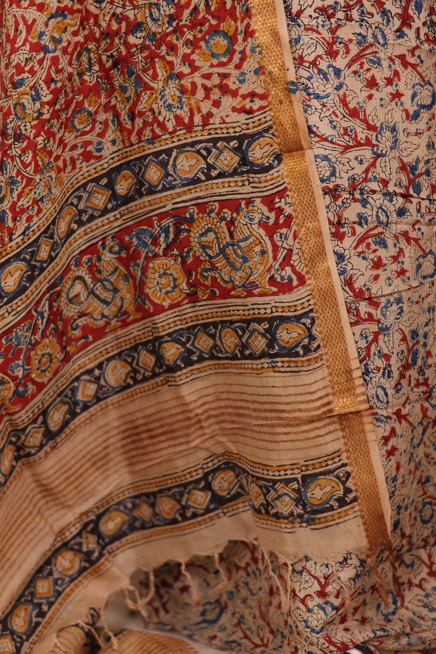 Hand Block Printed Kalamkari Unstitched 3pc Suit Set