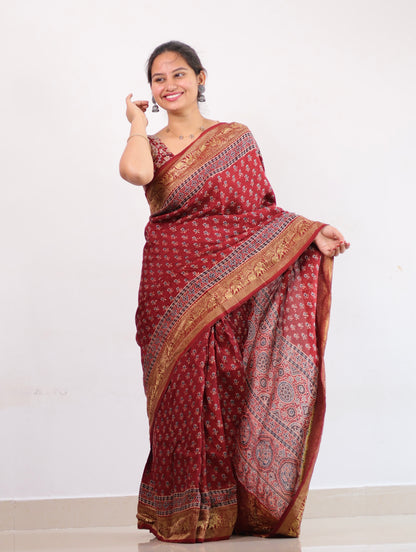 Ajrakh Dola Silk Saree